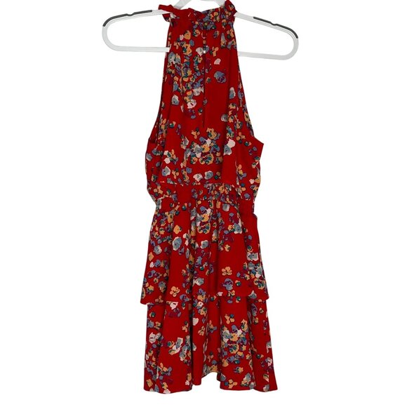 Mud Pie Red Floral Ruffle Tiered Sleeveless Mini Sundress Medium - Picture 2 of 9